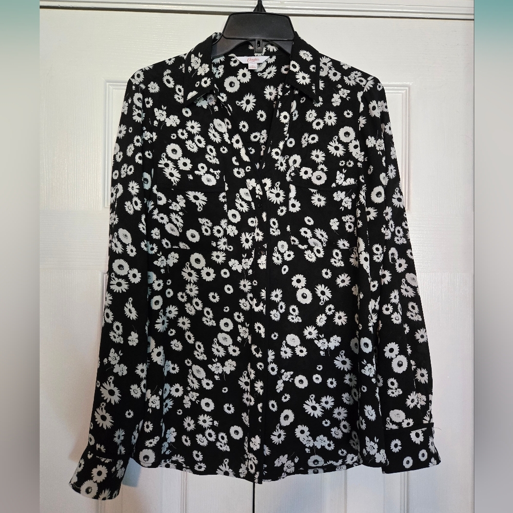 Candie's Black & White Floral Shirt Medium